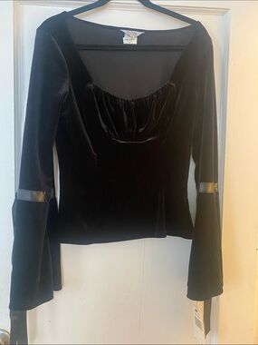 ABS Allen Schwartz Black Velvet Scoop Neck Long Sleeve Top